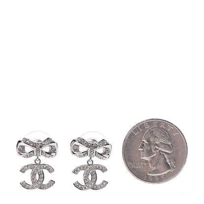 Chanel Crystal CC Bow Drop Earrings Silver 2 of 5