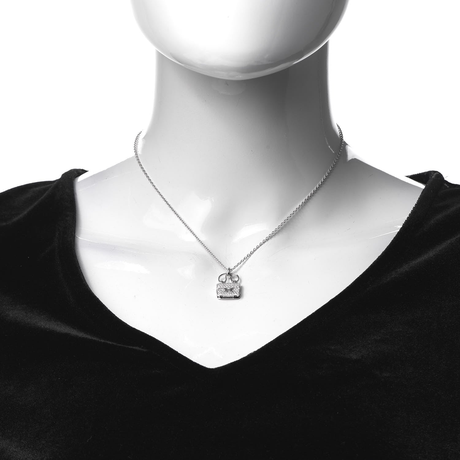 Hermes 18K White Gold Diamond Constance Amulette Pendant Necklace 2 of 6