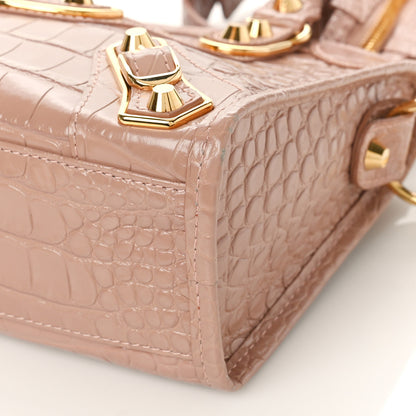 Balenciaga Shiny Supple Calfskin Crocodile Embossed Gold Metallic Edge Hardware Mini City Nude Beige 8 of 8