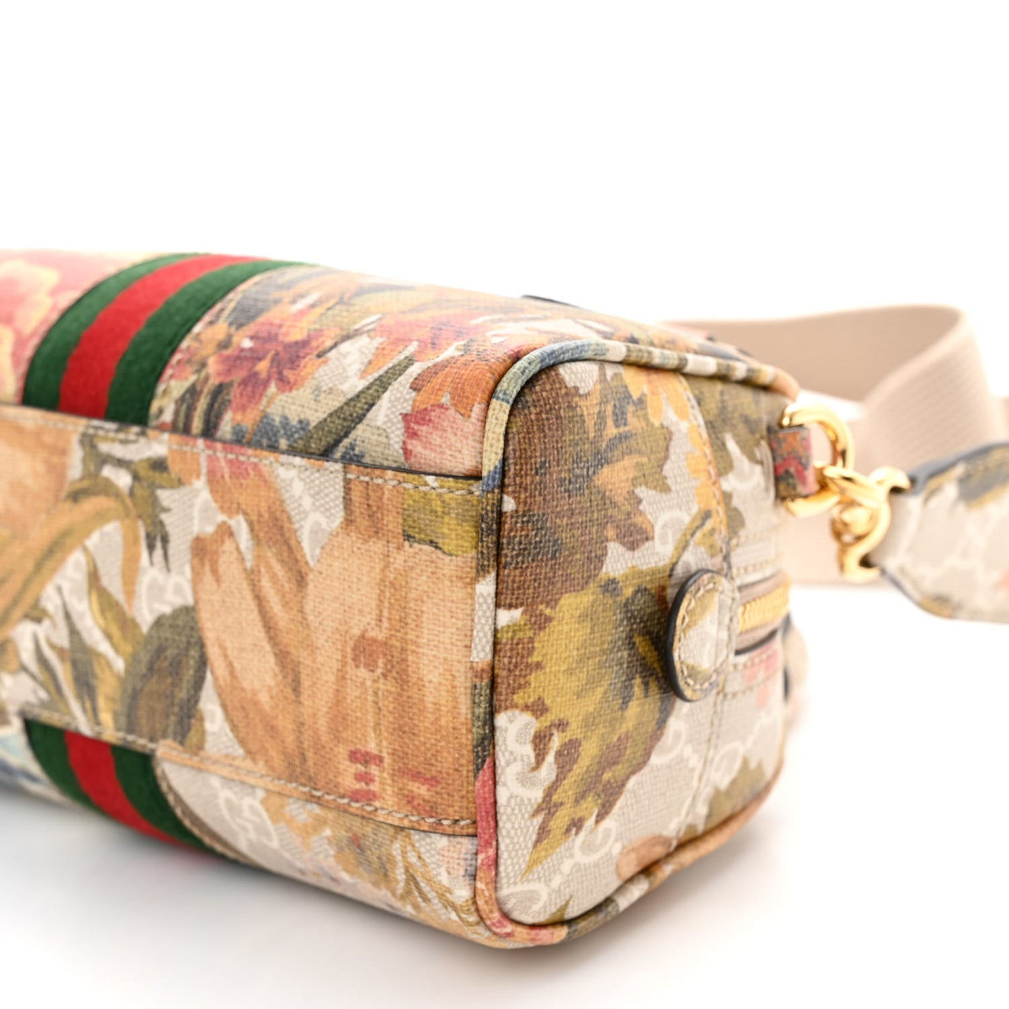 GG Supreme Monogram Water Flora Web Mini Ophidia Top Handle Bowler Bag Beige White Multicolor