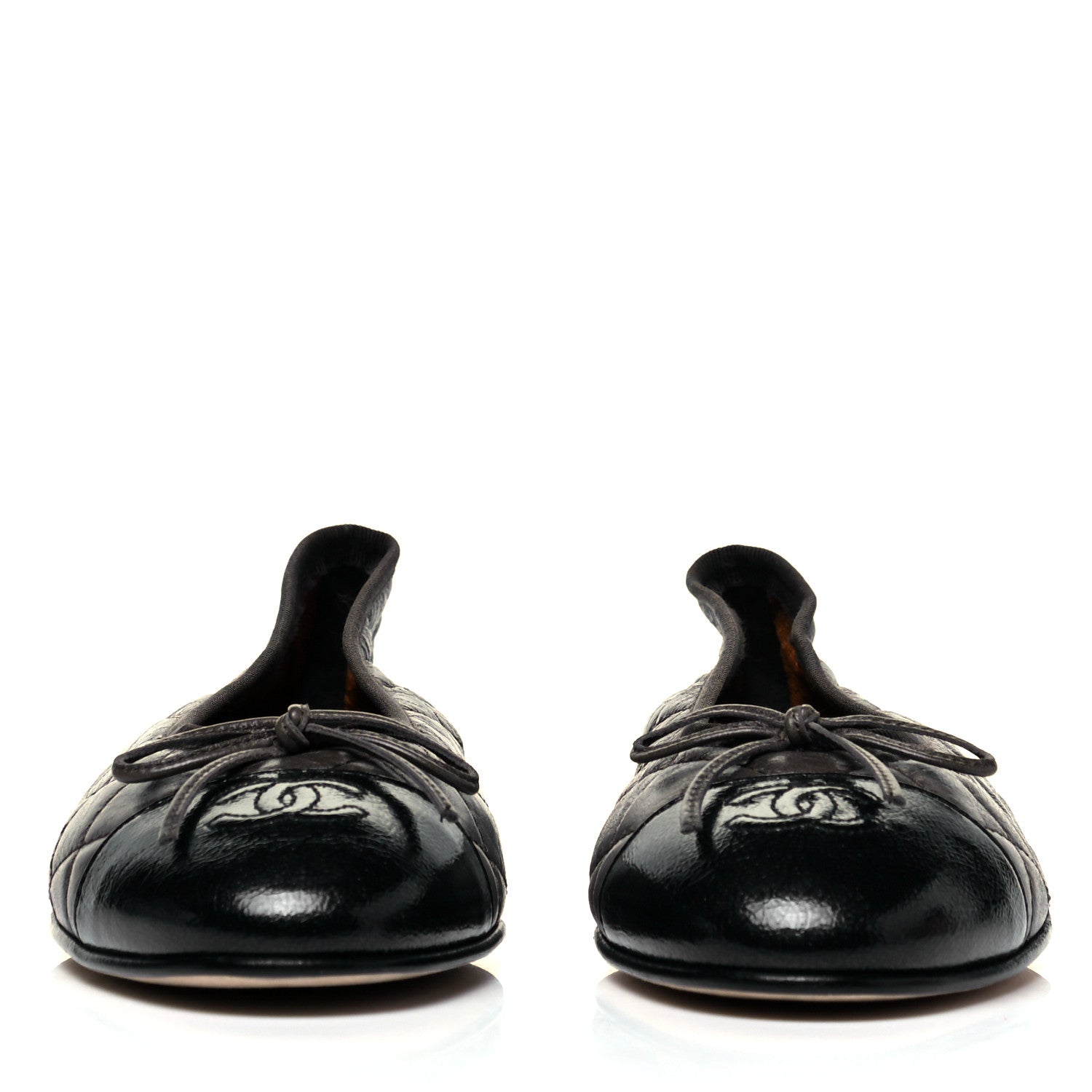 Chanel Metallic Aged Calfskin Patent Quilted CC Cap Toe Ballerina Flats 39 Dark Brown 2 of 7