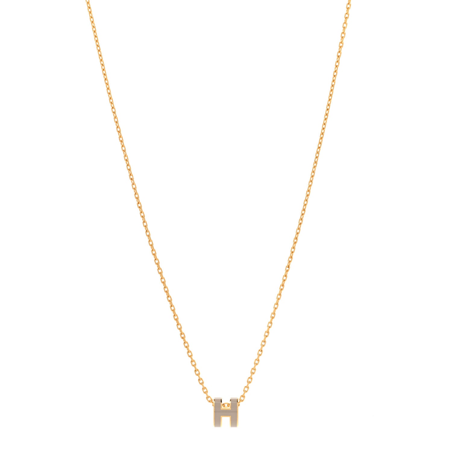Hermes Lacquered Gold Mini Pop H Pendant Necklace Marron Glace 1 of 8