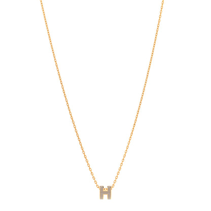 Hermes Lacquered Gold Mini Pop H Pendant Necklace Marron Glace 1 of 8