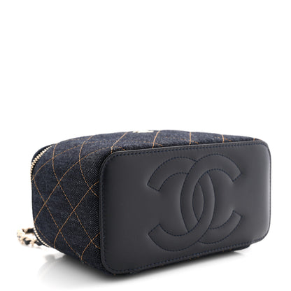 Chanel Denim Quilted Vanity Case With Chain Dark Blue 4 of 10