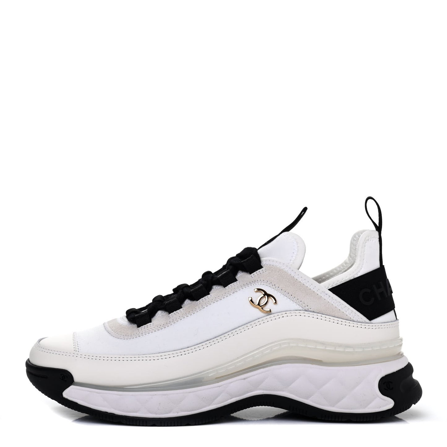 Velvet Calfskin Mixed Fibers CC Sneakers 36.5 Ivory Black