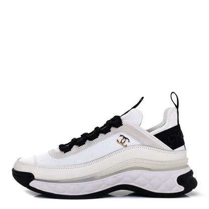 Chanel Velvet Calfskin Mixed Fibers CC Sneakers 36.5 Ivory Black 1 of 10