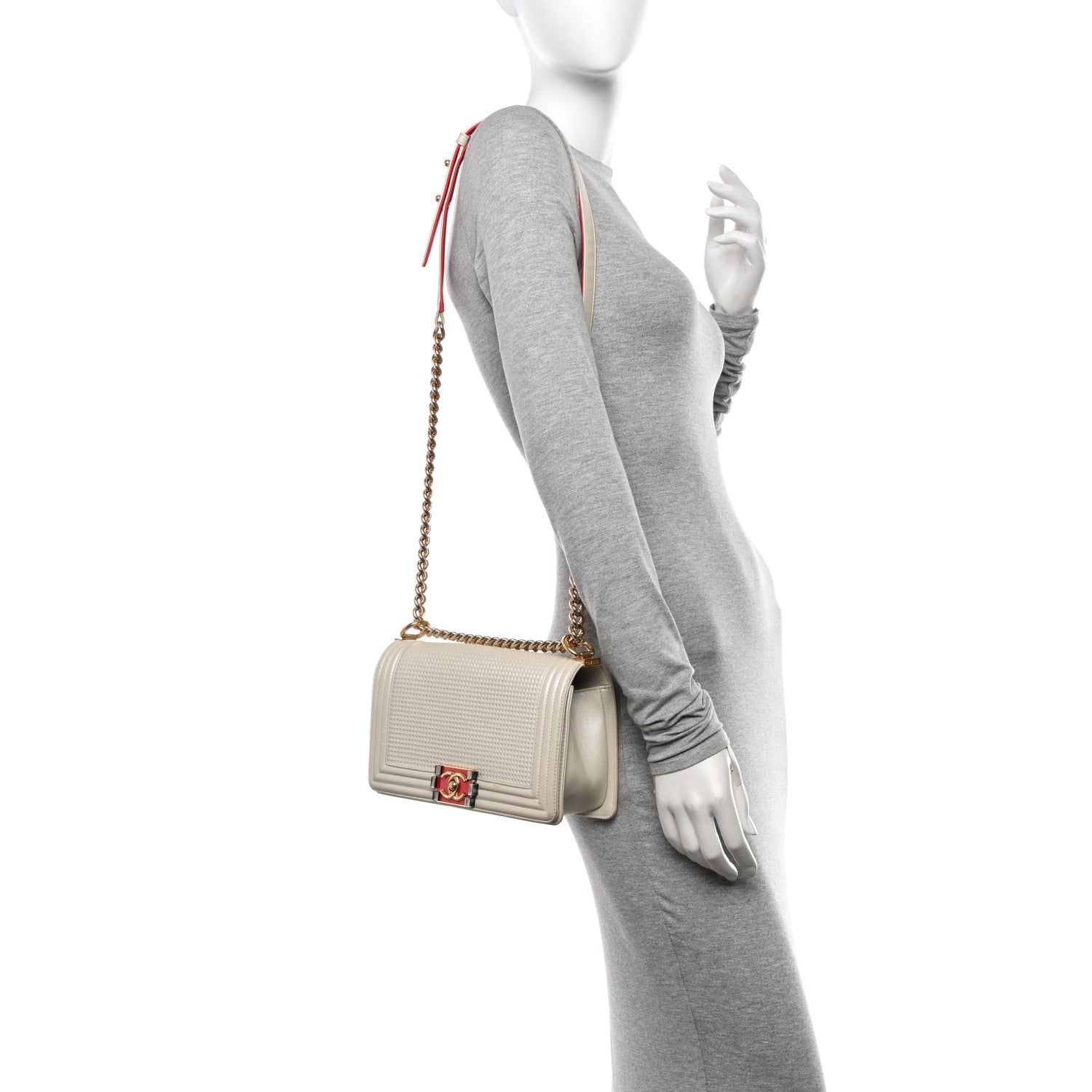 Chanel Lambskin Embossed Medium Boy Cube Flap White 2 of 14