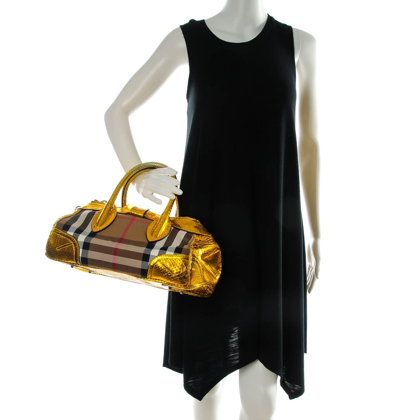 Prorsum House Check Python Medium Blaze Satchel Gold Metallic