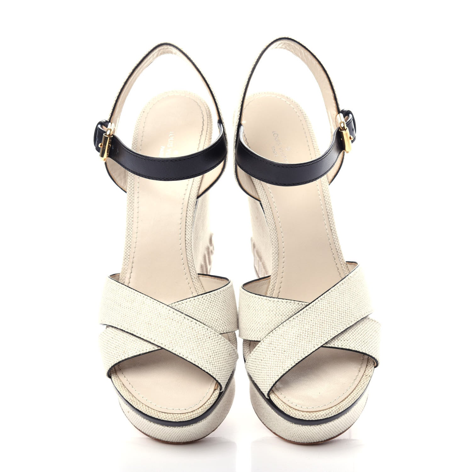 Louis Vuitton Canvas Calfskin Postcard Wedge Sandals 39 Ecru 5 of 9