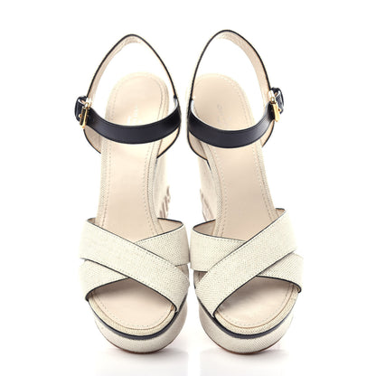 Louis Vuitton Canvas Calfskin Postcard Wedge Sandals 39 Ecru 5 of 9