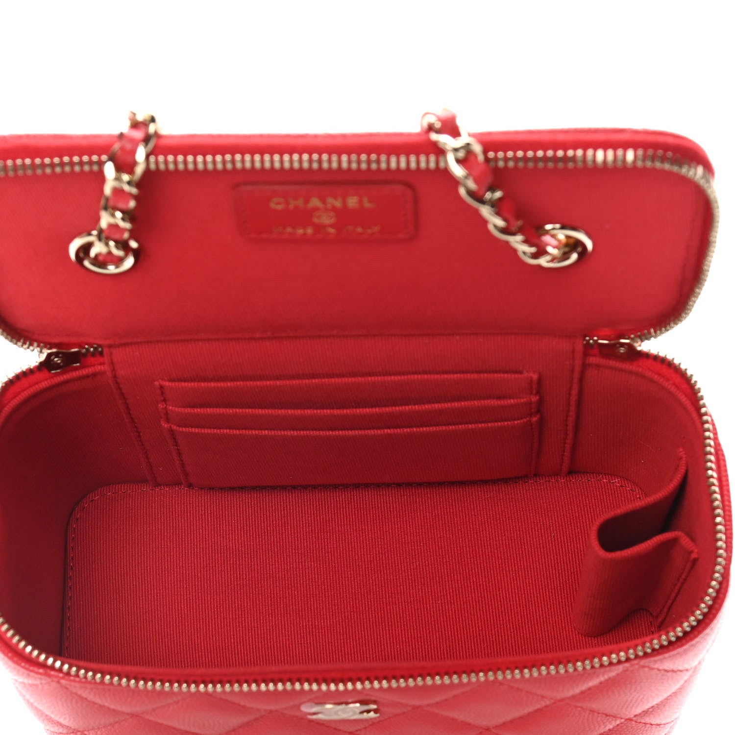Chanel Caviar Quilted Small Vanity Case With Chain Red 5 of 10