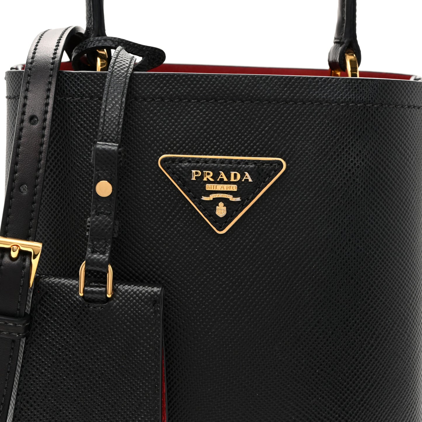 Saffiano Cuir Small Panier Bucket Bag Black Fuoco