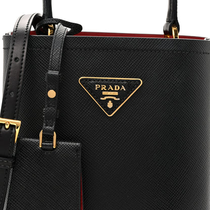 Prada Saffiano Cuir Small Panier Bucket Bag Black Fuoco 7 of 10