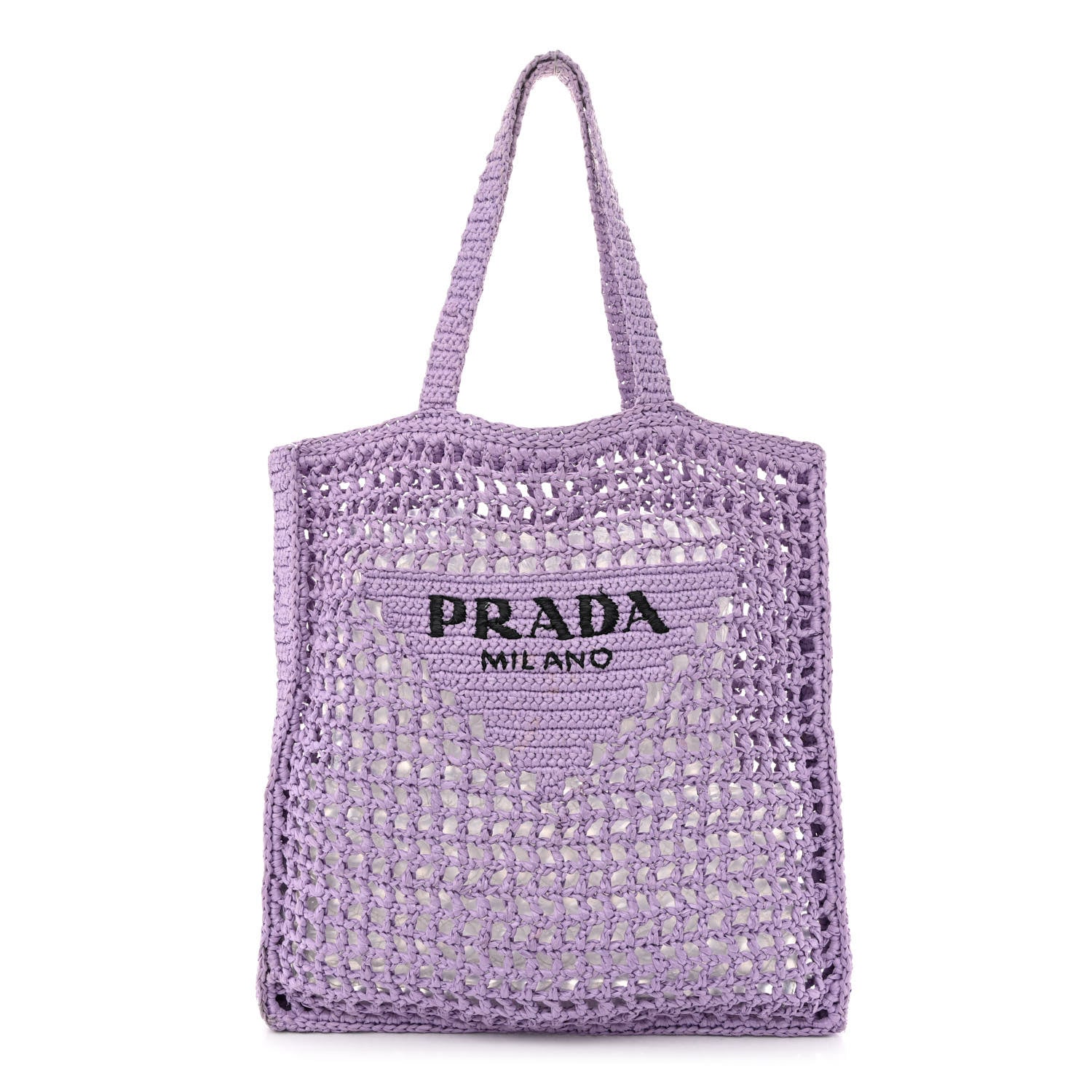Prada Yarn Raffia Effect Crochet Logo Embroidered Tote Bag Lilium 1 of 10