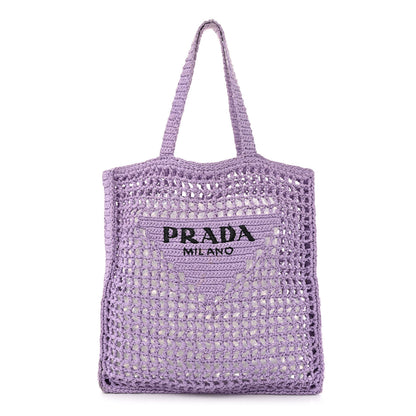 Prada Yarn Raffia Effect Crochet Logo Embroidered Tote Bag Lilium 1 of 10