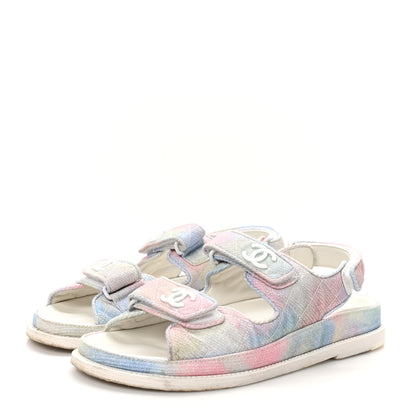 Chanel Printed Fabric Quilted Dad Sandals 37.5 Green Pink Blue 4 of 9