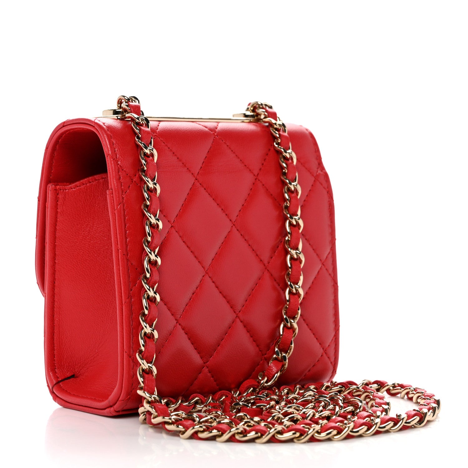 Chanel Lambskin Quilted Mini Trendy CC Clutch With Chain Red 2 of 11