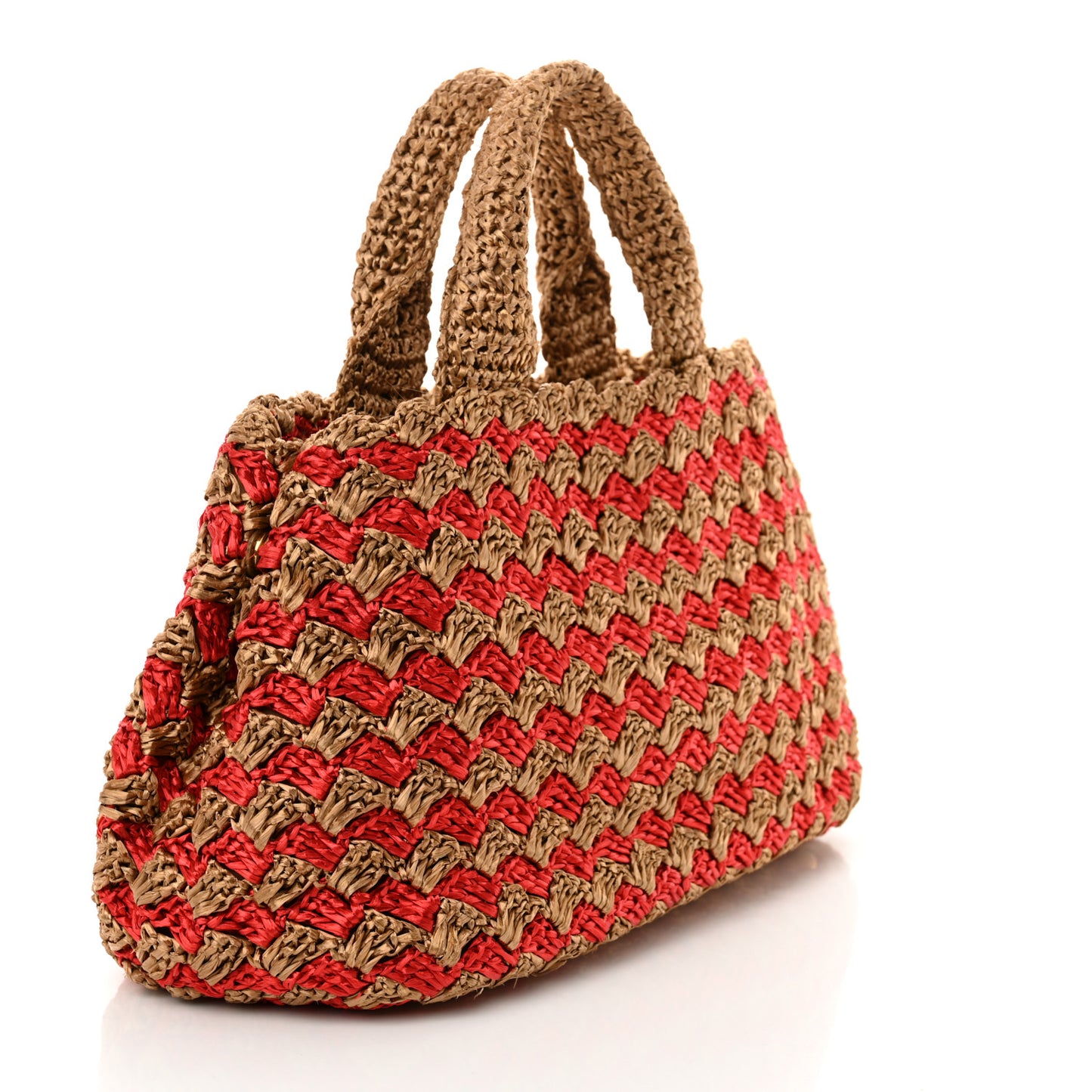 Raffia Crochet Bi-Color Small Tote Naturale Rosso