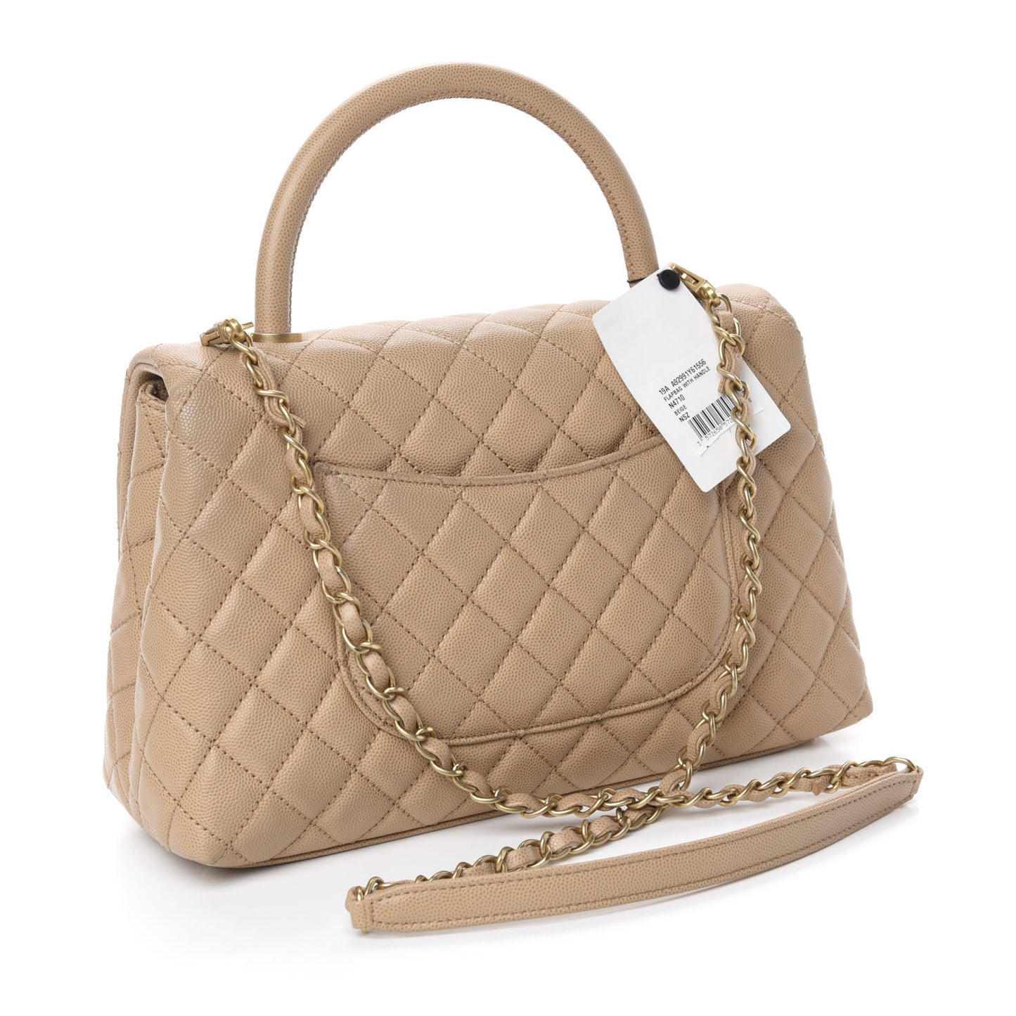 Caviar Quilted Small Coco Handle Flap Beige