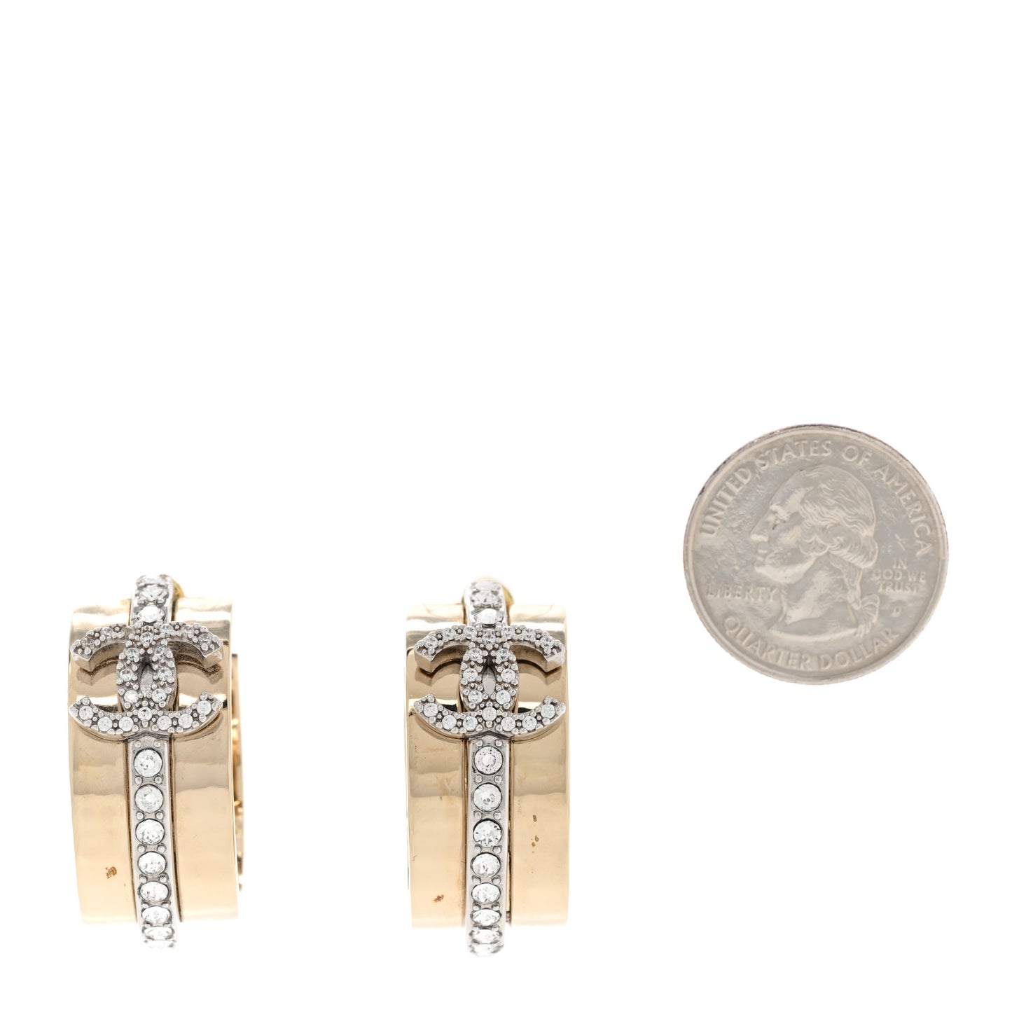 Metal Crystal CC Hoop Earrings Gold Silver