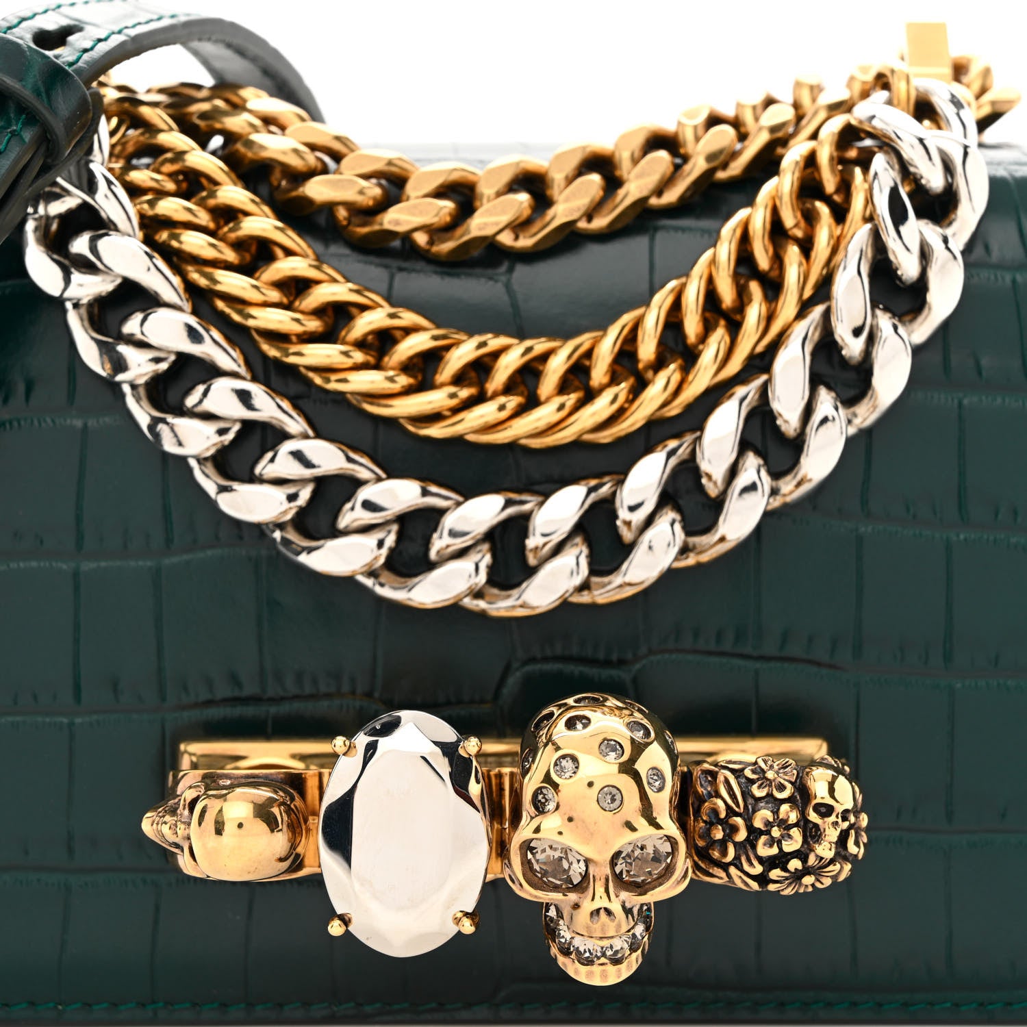 Alexander McQueen Shiny Crocodile Embossed Jeweled Satchel Emerald 7 of 11