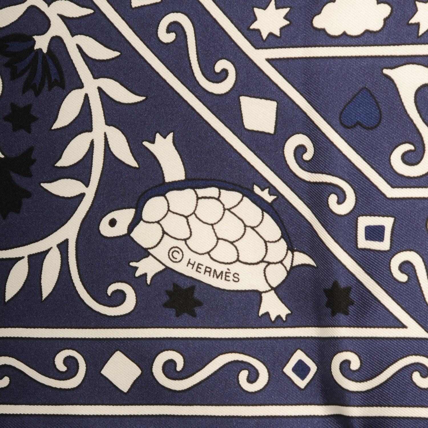 Hermes Silk Twill Peuple Du Vent Scarf 140 Marine Noir Blanc 4 of 6