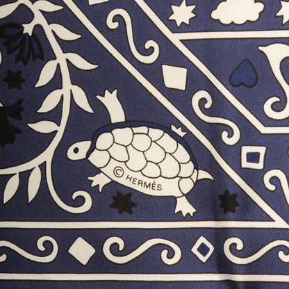 Hermes Silk Twill Peuple Du Vent Scarf 140 Marine Noir Blanc 4 of 6