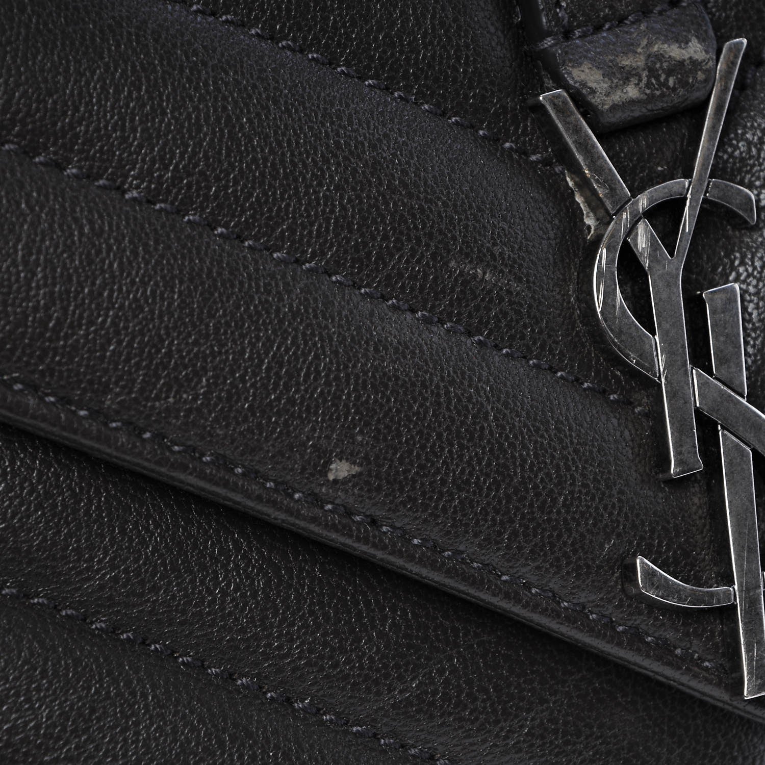 Saint Laurent Sheepskin Matelasse Chevron Monogram College Chain Wallet Coal 7 of 8