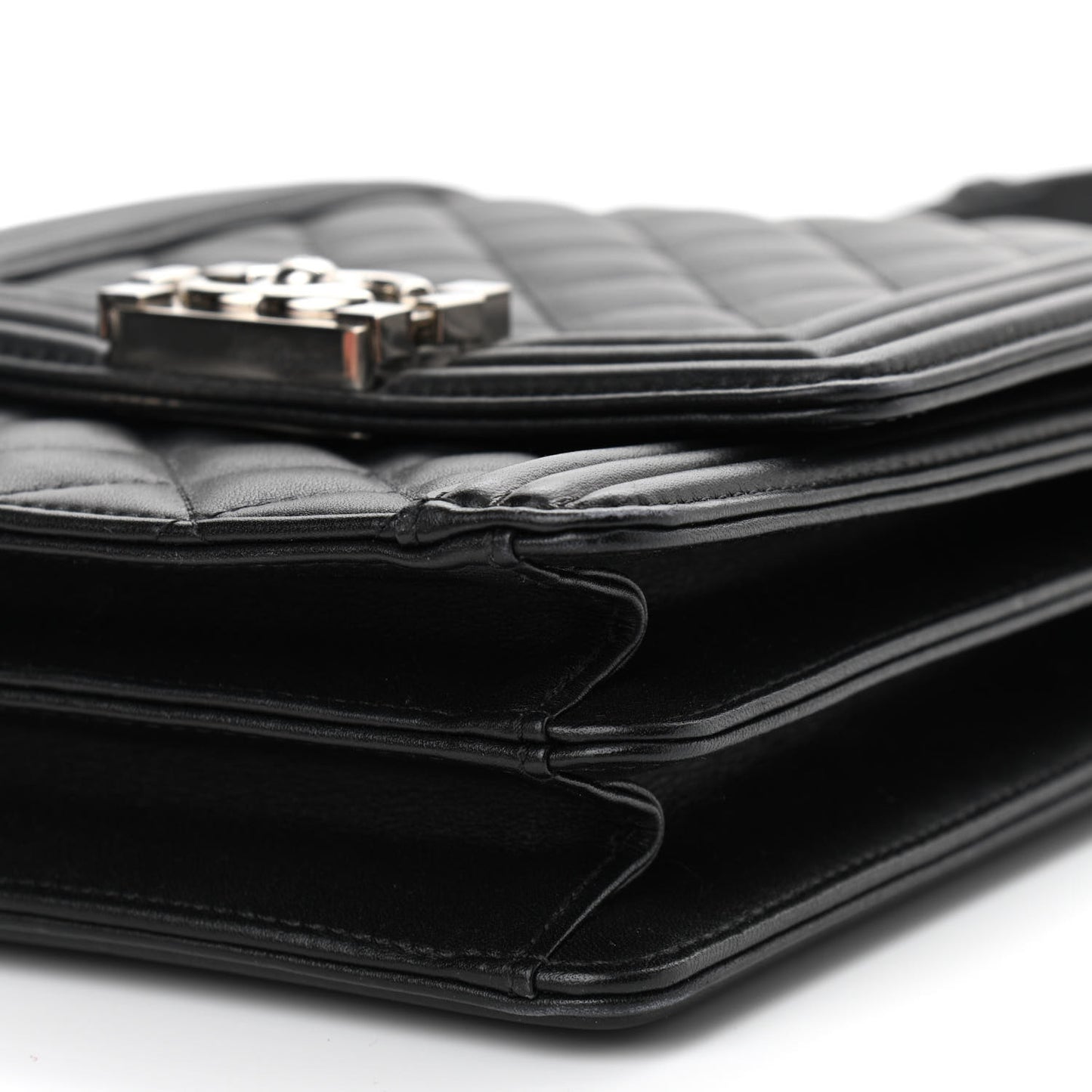 Calfskin Quilted North South Boy Flap Black