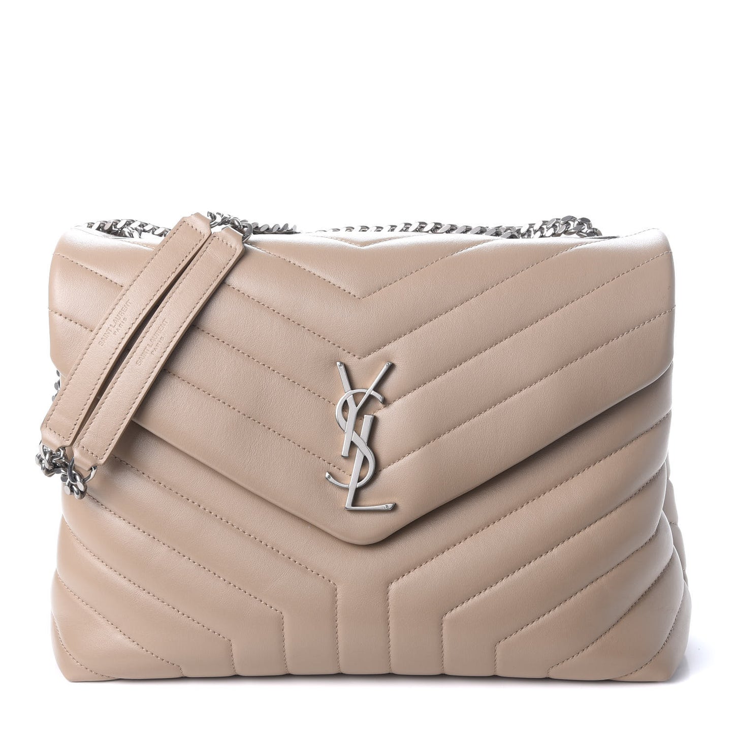 Calfskin Y Quilted Monogram Small Loulou Chain Satchel Nude Powder