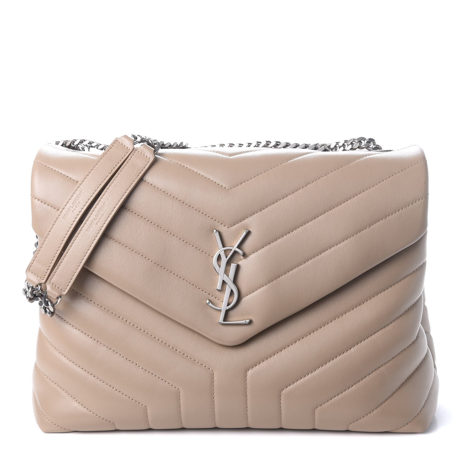 Saint Laurent Calfskin Y Quilted Monogram Small Loulou Chain Satchel Nude Powder 1 of 9