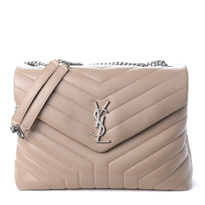 Saint Laurent Calfskin Y Quilted Monogram Small Loulou Chain Satchel Nude Powder 1 of 9