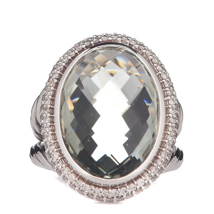 David Yurman Sterling Silver Prasiolite Diamond 18mm Signature Oval Ring 52 6 1 of 5