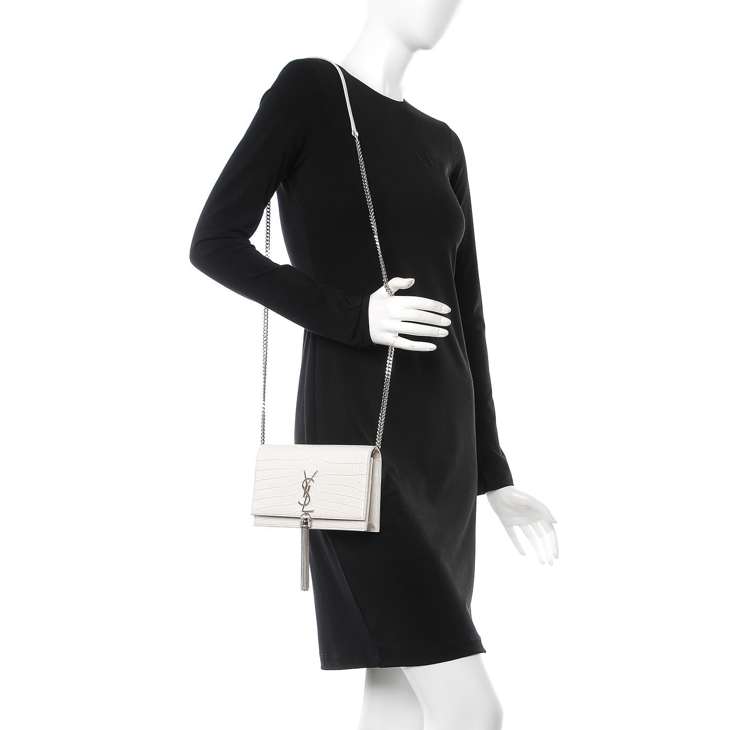 Saint Laurent Calfskin Crocodile Embossed Kate Monogram Tassel Chain Wallet Cremasoft 2 of 8