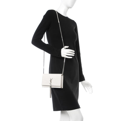 Saint Laurent Calfskin Crocodile Embossed Kate Monogram Tassel Chain Wallet Cremasoft 2 of 8