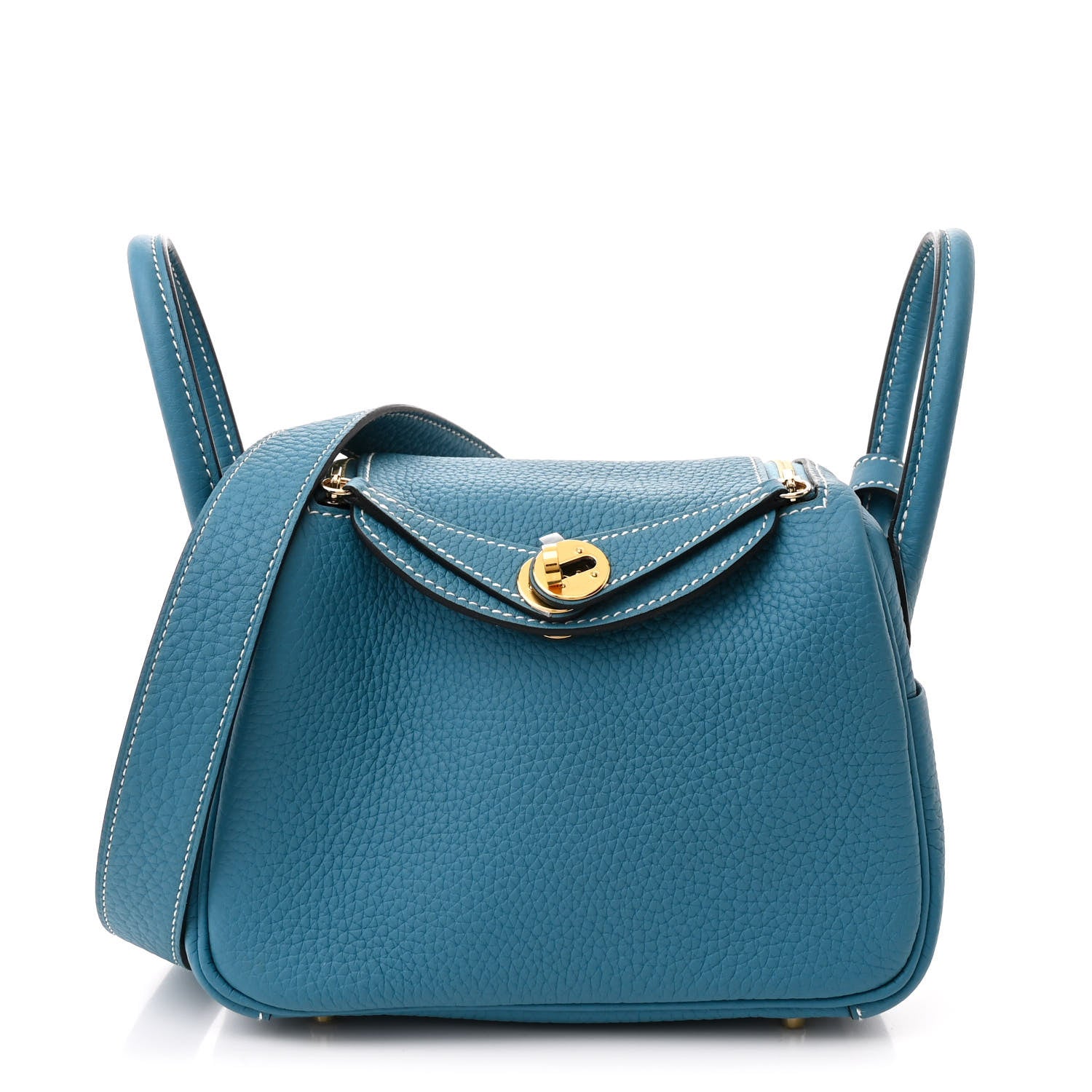 Hermes Taurillon Clemence Mini Lindy 20 Bleu Jean 1 of 10