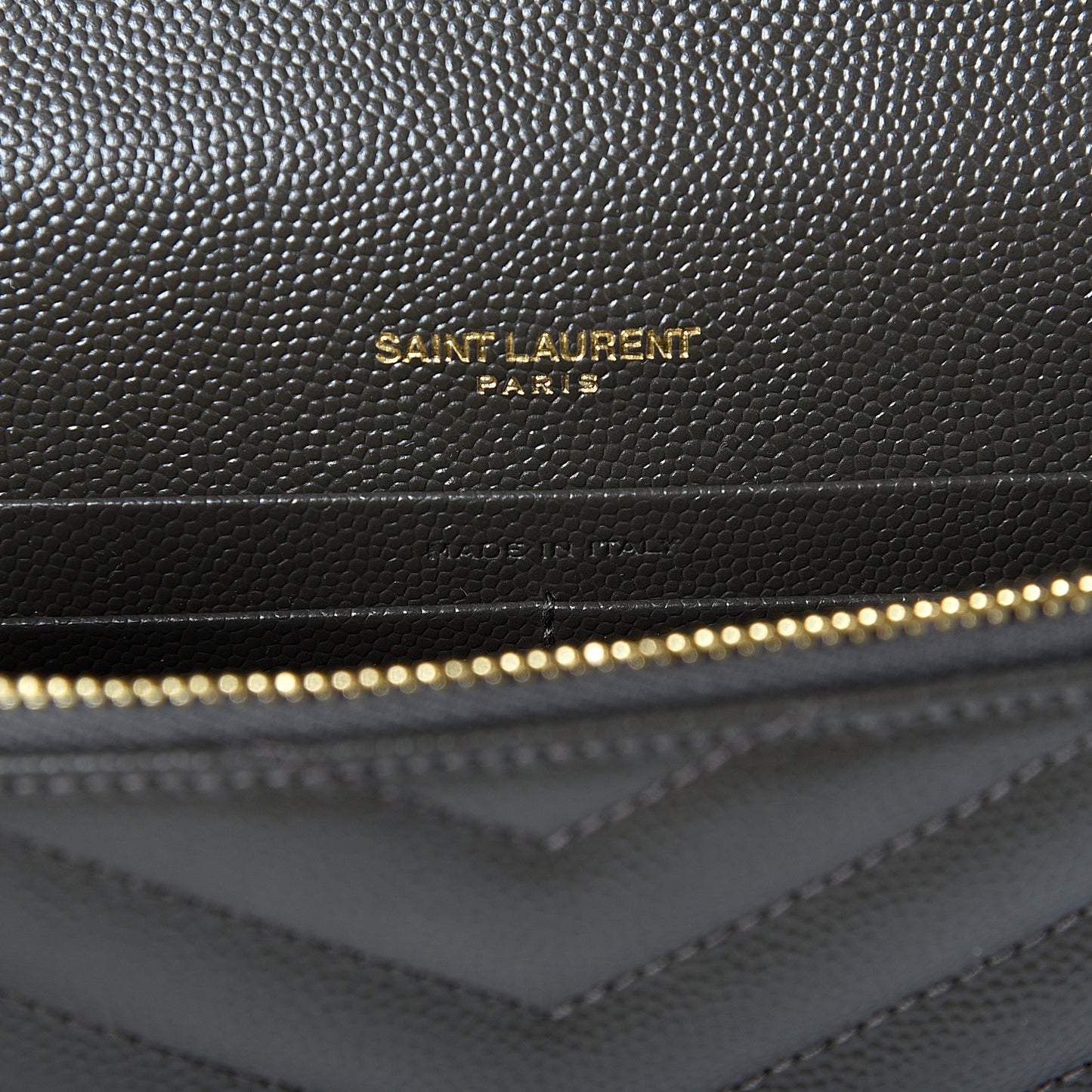 Grain De Poudre Matelasse Chevron Monogram Envelope Chain Wallet Pebble