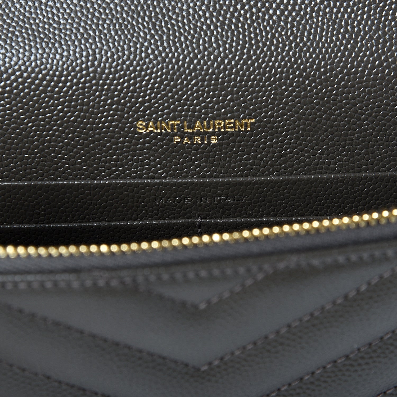 Saint Laurent Grain De Poudre Matelasse Chevron Monogram Envelope Chain Wallet Pebble 5 of 10