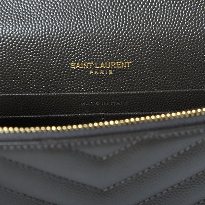 Saint Laurent Grain De Poudre Matelasse Chevron Monogram Envelope Chain Wallet Pebble 5 of 10