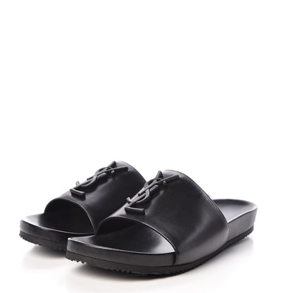 Saint Laurent Calfskin Monogram Joan Slide Sandals 35.5 Black 3 of 8