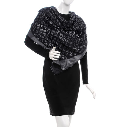 Louis Vuitton Silk Lurex Wool Monogram Shine Shawl Black 2 of 4