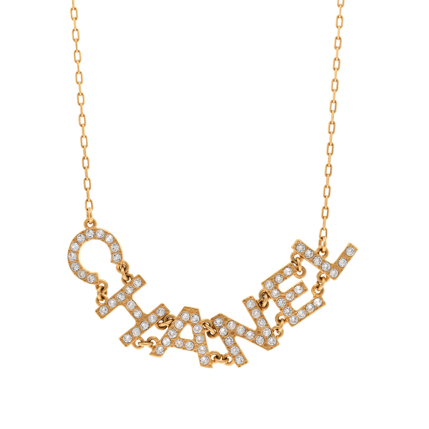 Chanel Metal Crystal 90's Icon Logo Necklace Gold 4 of 6