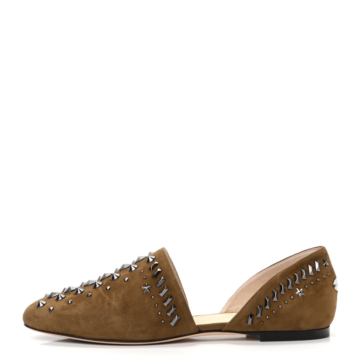 Jimmy Choo Suede Punk Studded Globe Flats 40 Olive 1 of 8