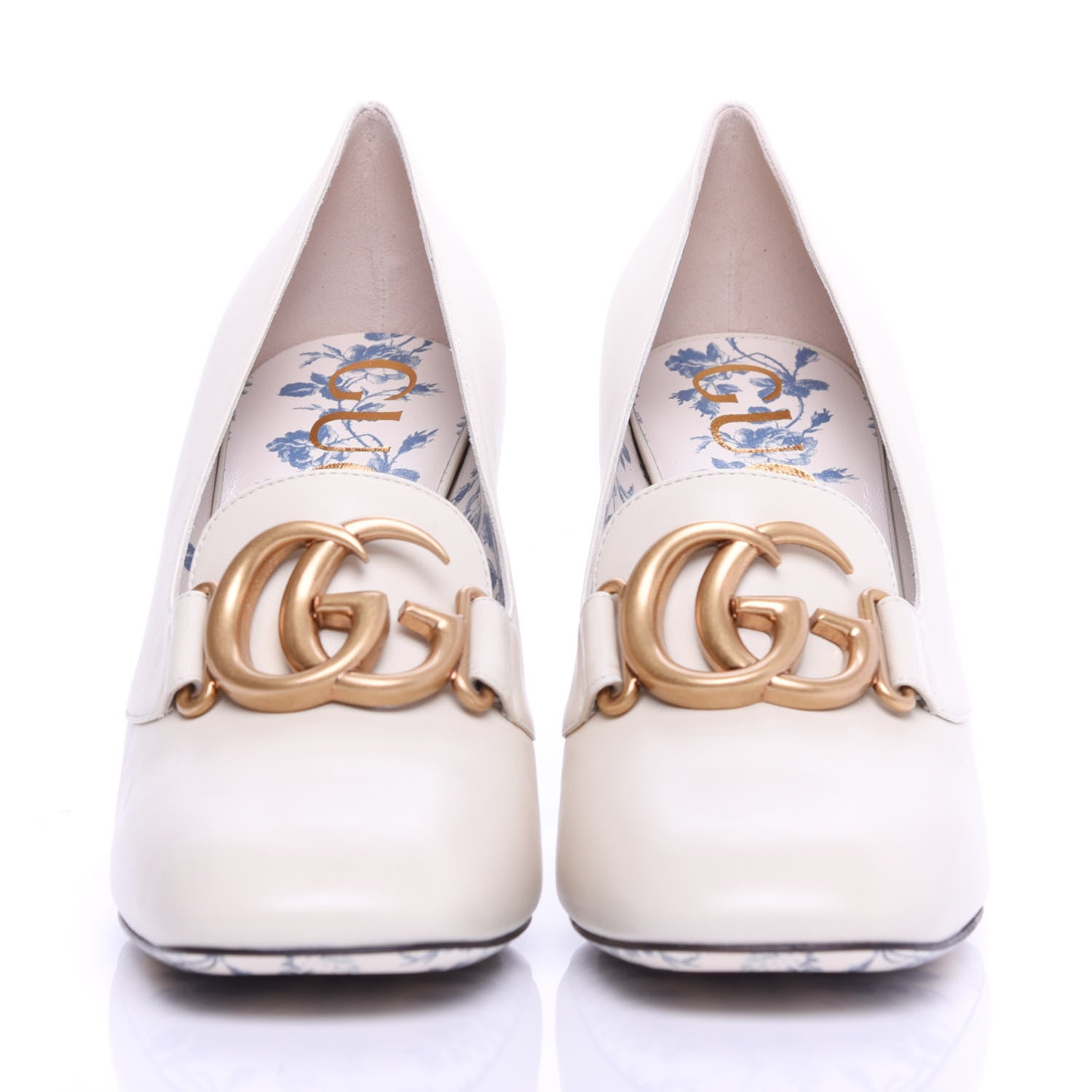 Gucci Malaga Kid GG Victoire 95mm Loafer Pumps 41 Vintage White 3 of 11