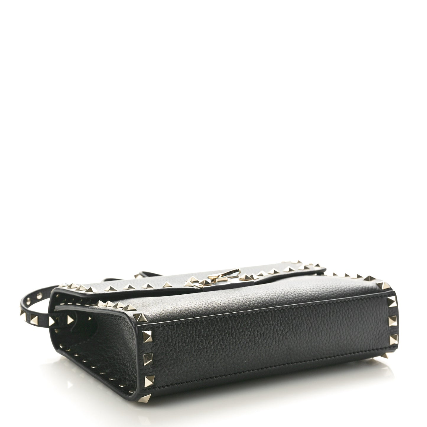 Pebbled Calfskin Medium Rockstud Flip Lock Crossbody Bag Black