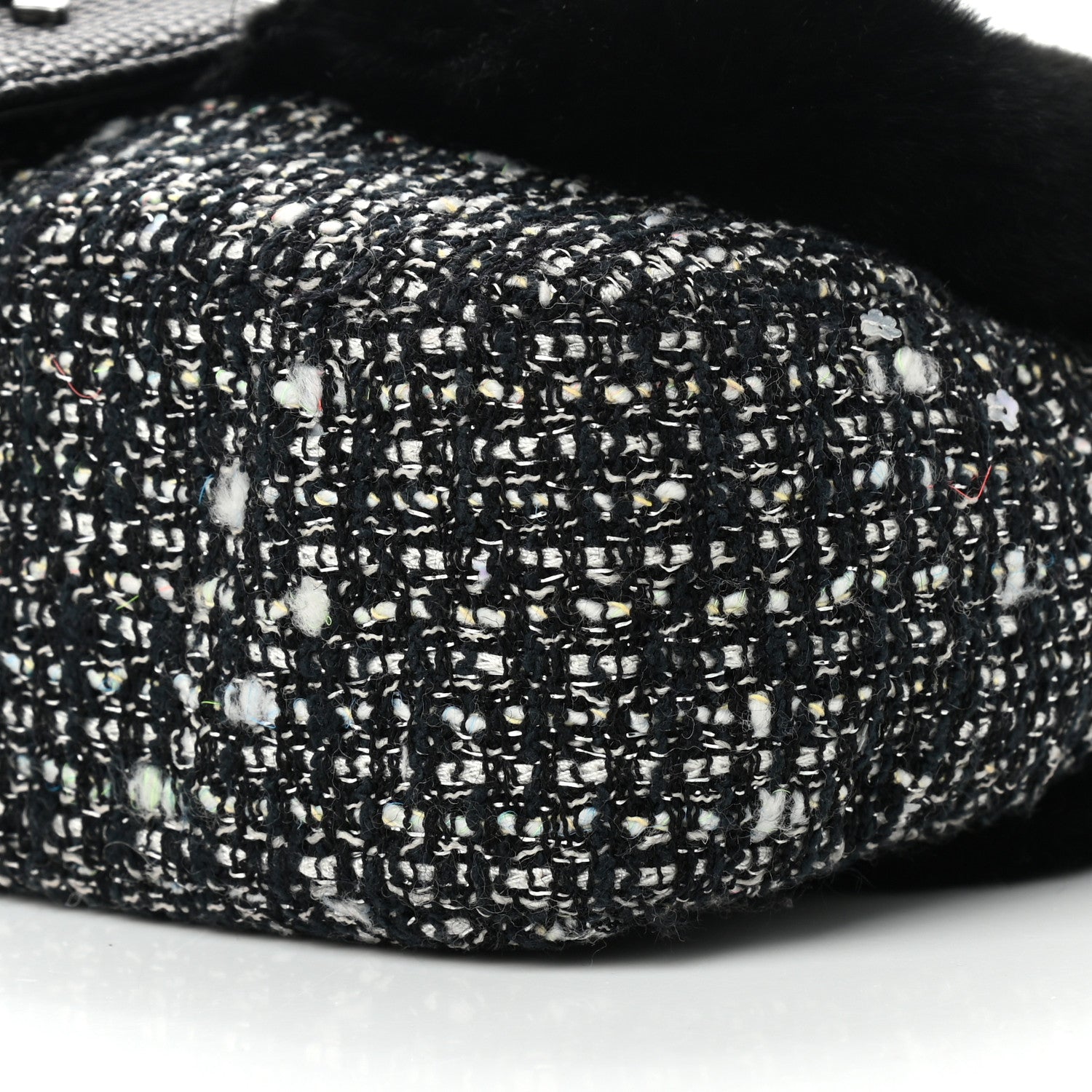 Chanel Rabbit Fur Tweed Lizard Small Fantasy Flap Black White 9 of 9