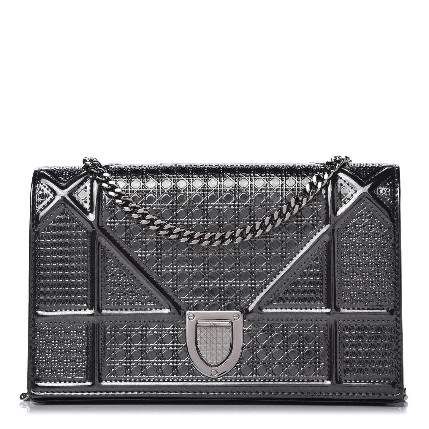 Metallic Patent Micro-Cannage Diorama Wallet on Chain Pouch Onyx Black
