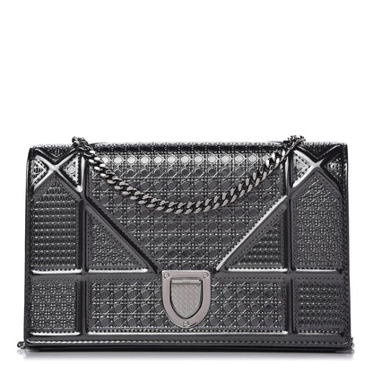 Christian Dior Metallic Patent Micro-Cannage Diorama Wallet on Chain Pouch Onyx Black 1 of 9