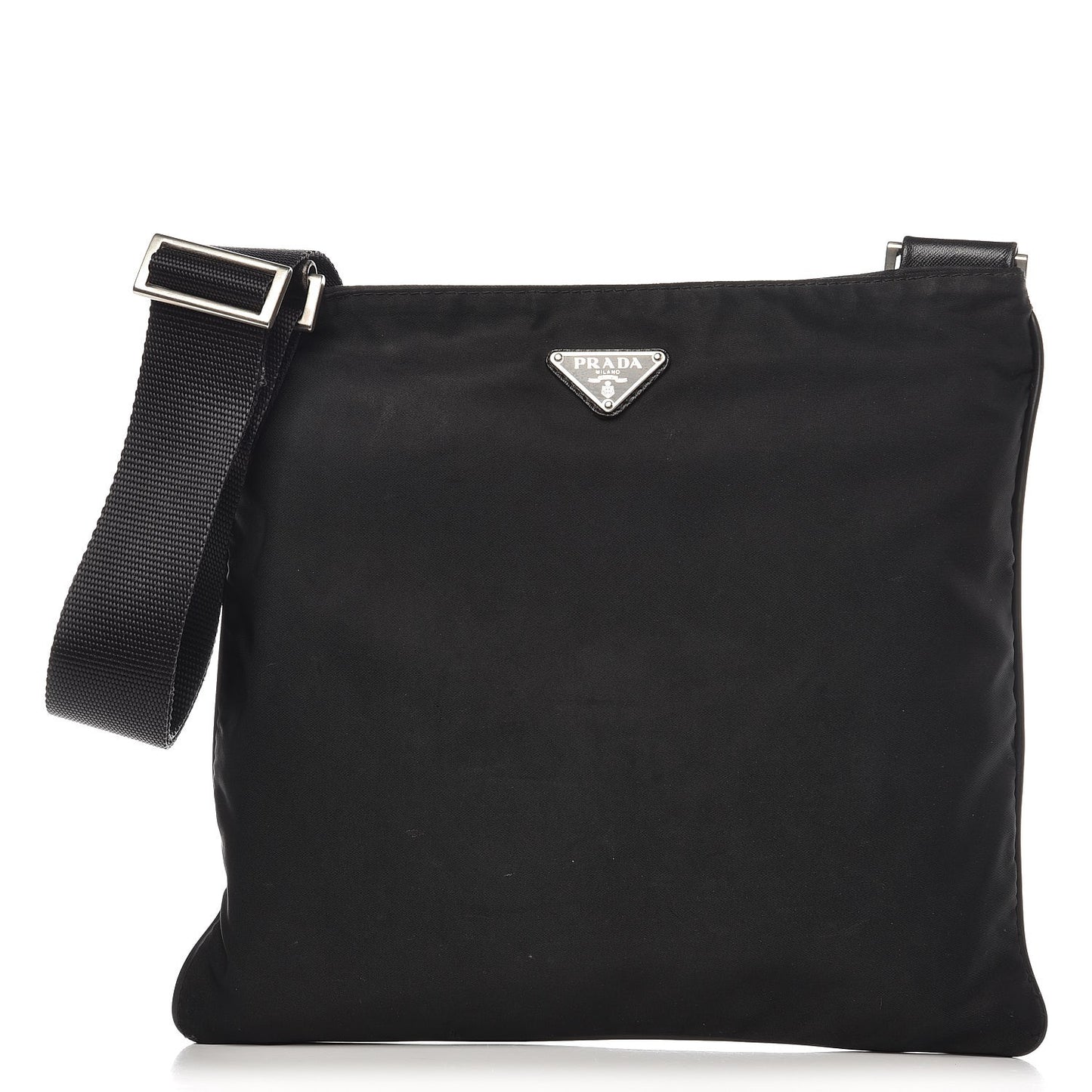 Nylon Flat Messenger Bag Black