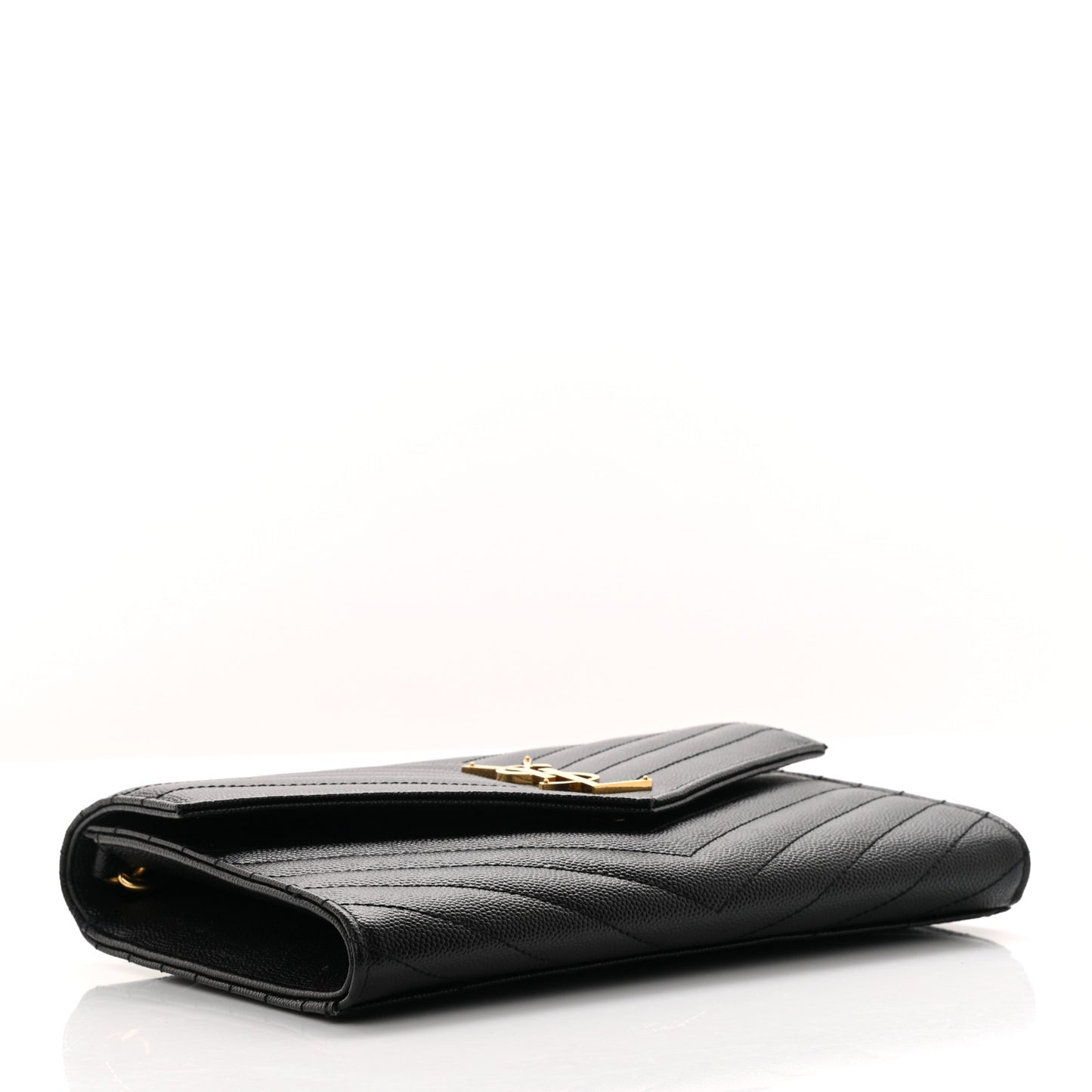 Grain De Poudre Matelasse Chevron Monogram Envelope Clutch Black